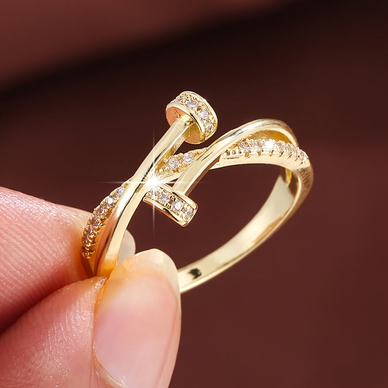 Women's Simple Cross-Inlay Zirconia Ring in White Gold Plating