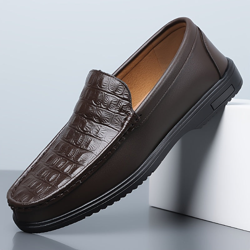 Men's Crocodile-Embossed Slip-On Loafers, Soft Rubber Sole