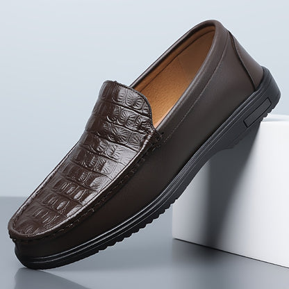 Men's Crocodile-Embossed Slip-On Loafers, Soft Rubber Sole