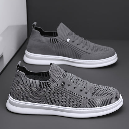 Men's Breathable Mesh Sneakers - Casual Retro Slip-On Flats with Soft PVC Sole, Lace-Up Closure for Spring/Summer Outdoor and Casual Attire
