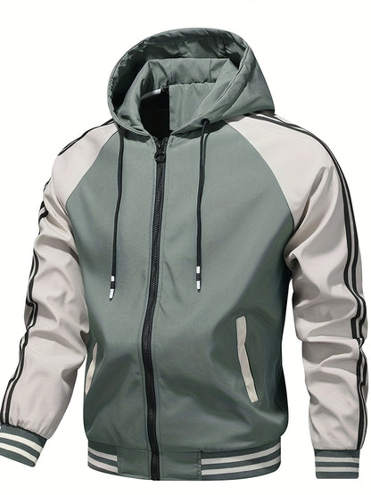 Men's Hooded Color Block Zipper Coat for Spring & Autumn