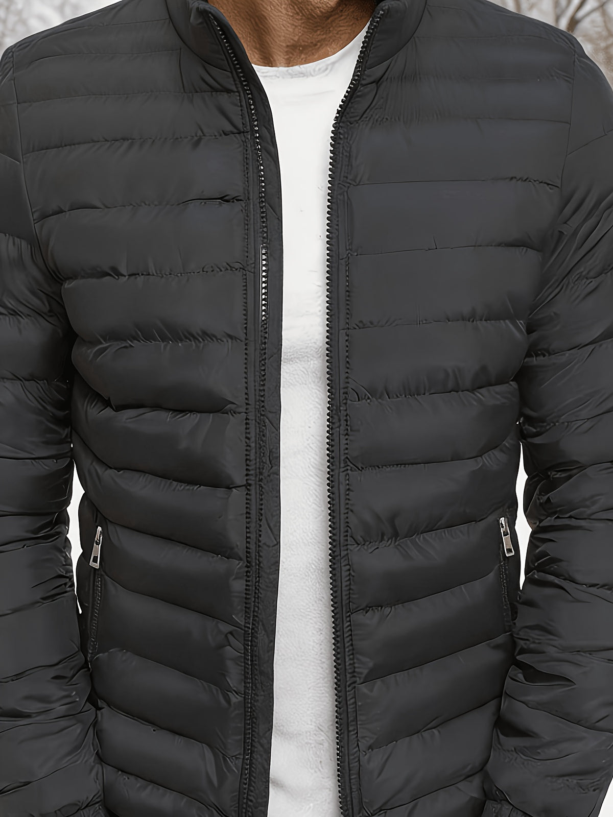 Men's Slim Fit Winter Jacket with Stand Collar, Zip Front