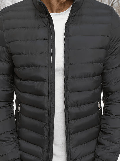 Men's Slim Fit Winter Jacket with Stand Collar, Zip Front