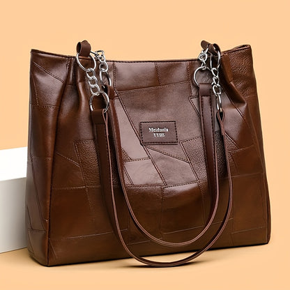 Women's Fashion Shoulder Bag with Patchwork Pattern and Chain Tote Handbag for Travel and Shopping