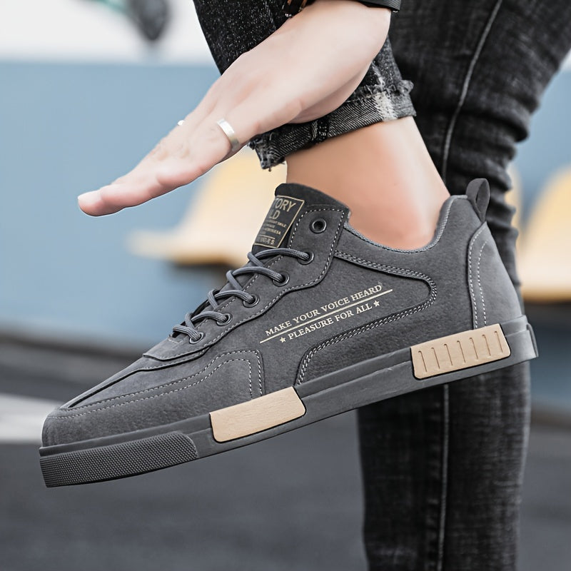 Men's Fashion Street-Inspired Low-Top Skateboard Sneakers, Comfort Anti-Slip Lace-Up Athletic Shoes, Universal Fit Casual Running Footwear, All-Season Solid & Stripe Pattern, PU Upper Fabric Insole Rubber Sole