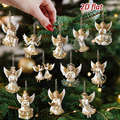 2D Flat - 12/24/36pcs Elegant Wooden Angel Ornaments | Tranquil White Angel Hanging Decorations for Christmas Tree, Garden, Home Decor, Suitable for Christmas, New Year, and Easter