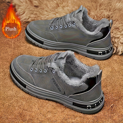 Men's Winter Low-Top Sneakers - Upper & Cushioned Sole, All- Round Toe Casual Shoes Suitable for Cold Weather, Urban Style, and Casual Attire