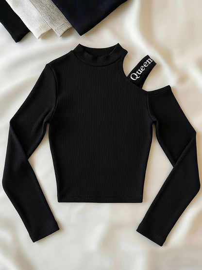 Women’s Fitted Off-Shoulder Top with Embroidered Shoulder Straps