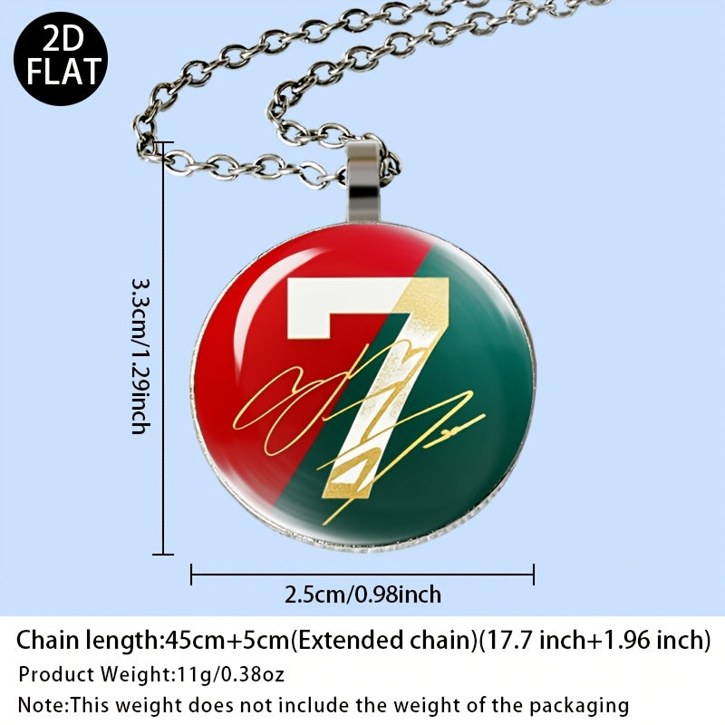 Auspicious Number 7 Soccer Pendant Necklace with Red Green Jersey Desi - ayq