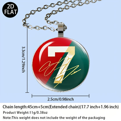 Auspicious Number 7 Soccer Pendant Necklace with Red Green Jersey Desi - ayq