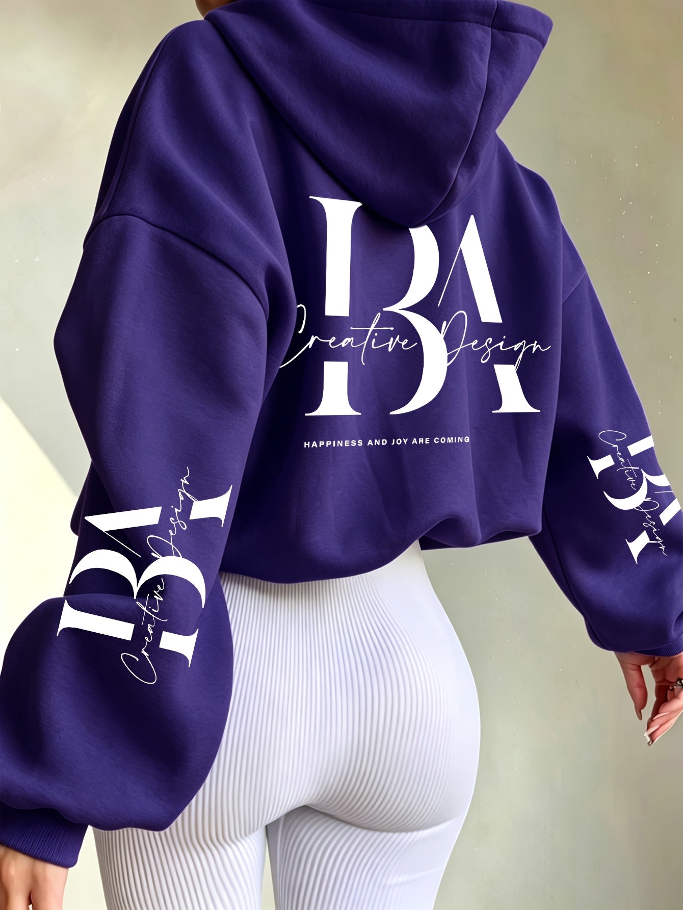 Women's Casual Short Hoodie Jacket with Zipper and Geometric Print