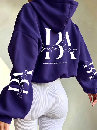 Women's Casual Short Hoodie Jacket with Zipper and Geometric Print