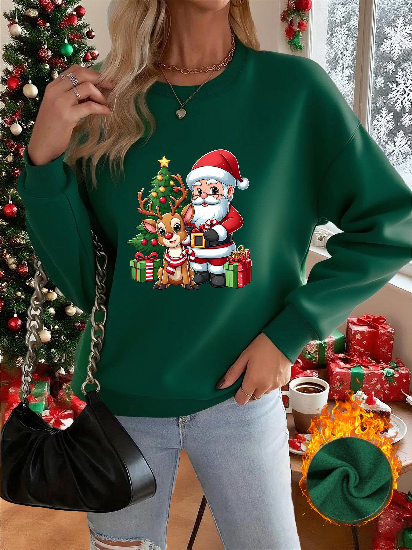 1pc Women's & Unisex Christmas Santa Reindeer Elf Print Sweater - Red Pullover Sweatshirt with Round Neck, Soft Warm Winter Sweating Jacket for Holiday Parties, Family Matching Outfits, Gift (Machine Washable) - Y2K Style All