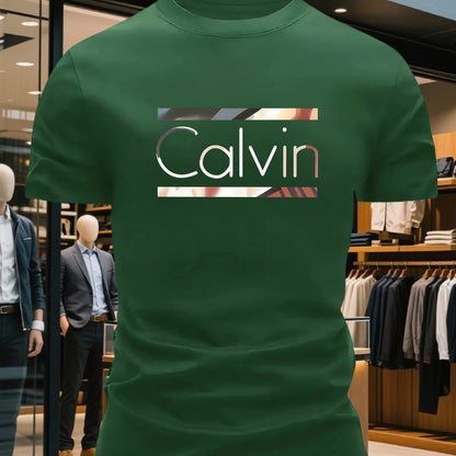 Men'S Bright Pink CALVI Graphic T-Shirt - Soft Breathable 100% Cotton Crewneck Tee, Everyday Casual Shirt for Office, Outings  Gym - Minimalist Modern Top, Comfortable Clothing, Stylish Letter Print, Durable Fabric, Short Sl
