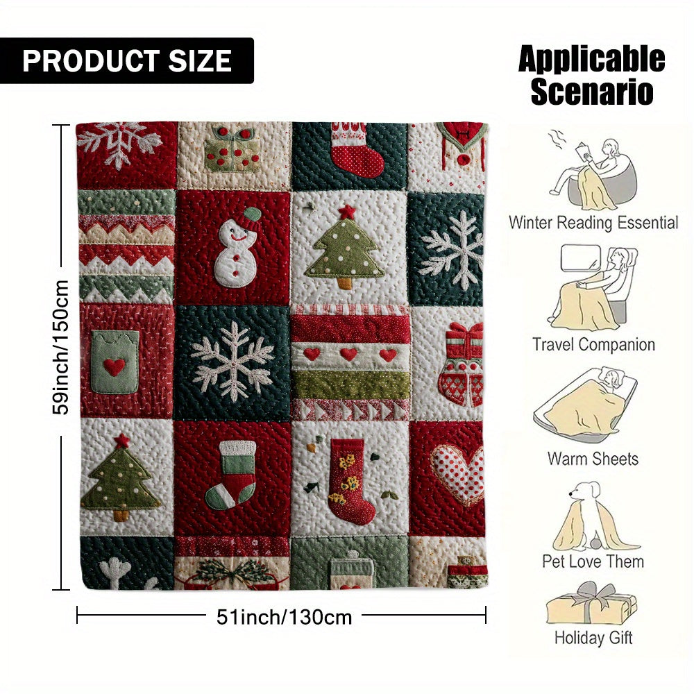 1pc Soft Holiday Flannel Blanket - Cozy Christmas & New Year'S Design with Snowflakes, Stockings, Hearts - All-Season Throw for Couch, Bed, Chair, Living Room, Office - Perfect Gift For Home Decor, Christmas Blanket, Festive