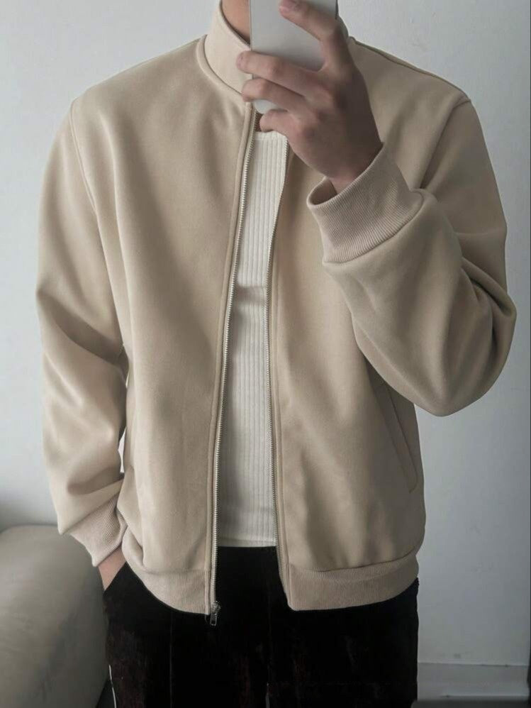Men's Beige Jacket - Lightweight Warm Coat with Zippered Pockets, Beige Casual Outerwear for Everyday & Formal Events, Spring/Fall Layering Essential - Ideal Gift for Him, Seasonal Fashion, Sleek Silhouette, Comfortable Fit,