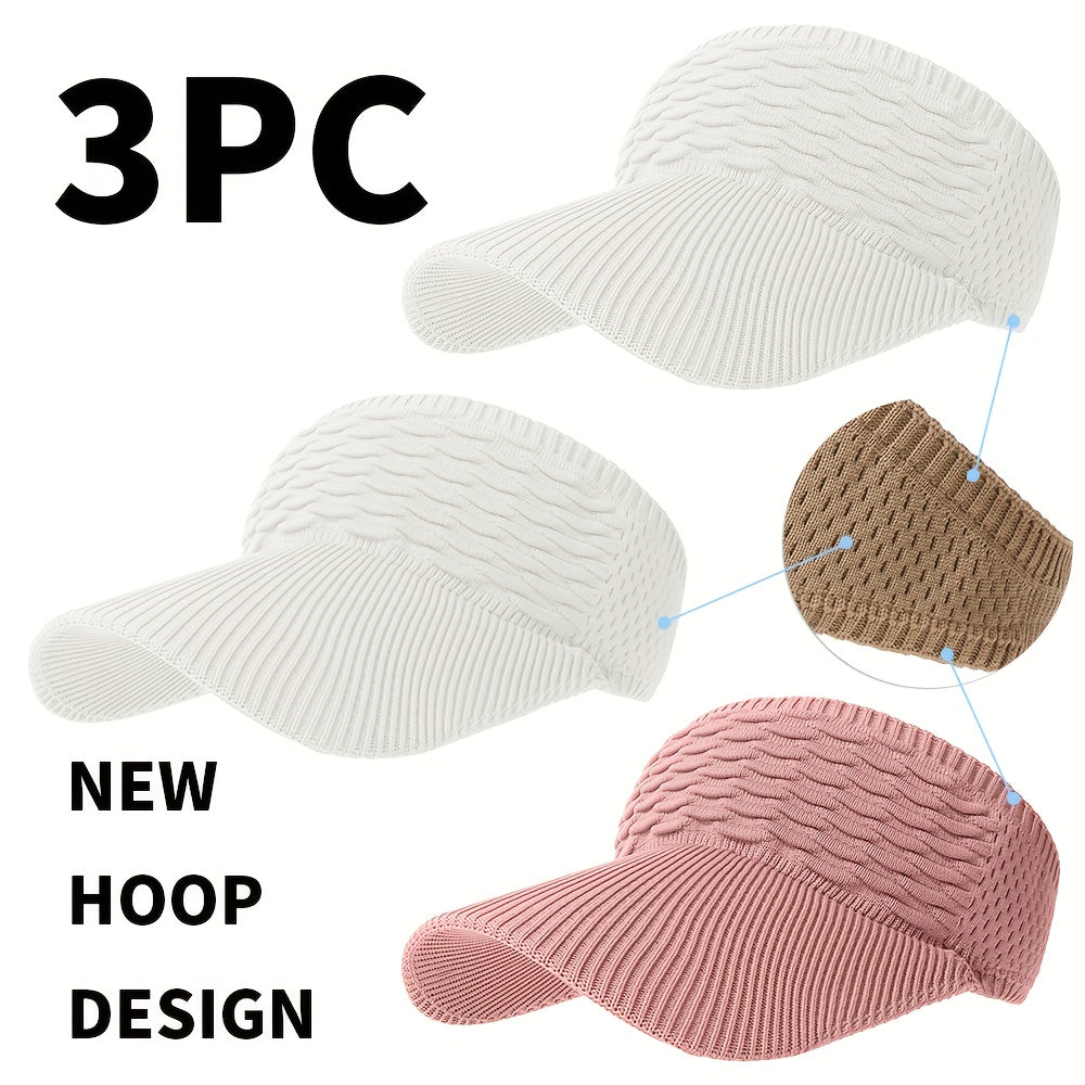 3-Pack Breathable Knit Beanies with Wave Pattern for All-Season Wear