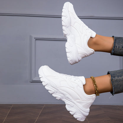 Women's Casual Sneakers, Fashionable White Low-Top Lace-Up Shoes for Walking And Shopping
