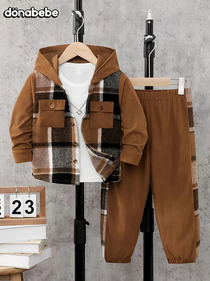 Boys' Casual Hooded Long Sleeve & Pants Set for Spring/Fall - ayq