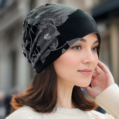 Boho-Chic Floral Print Beanie for Women - Stretchy, Lightweight & Warm Knit Cap for Autumn/Winter Outdoor Activities, Brimless, Bohemian Style