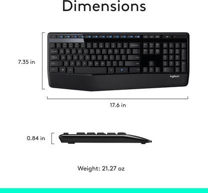 Logitech MK345 Wireless Combo Full-Sized Keyboard with Palm Rest and Comfortable Right-Handed Mouse, 2.4 Ghz Wireless USB Receiver, Compatible with PC, Laptop,Black