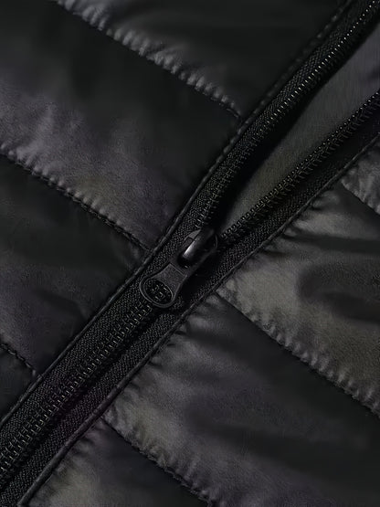 Men's Quilted Hooded Jacket with Ribbed Cuffs for Winter