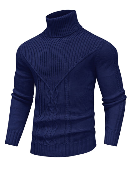 Men'S Casual Winter High Neck Turtleneck Sweater | Black Solid Color, Medium Stretch Fabric, Regular Fit, Hand Wash Only, Sleek Knitwear, Long Sleeve, Rib-Knit Detail