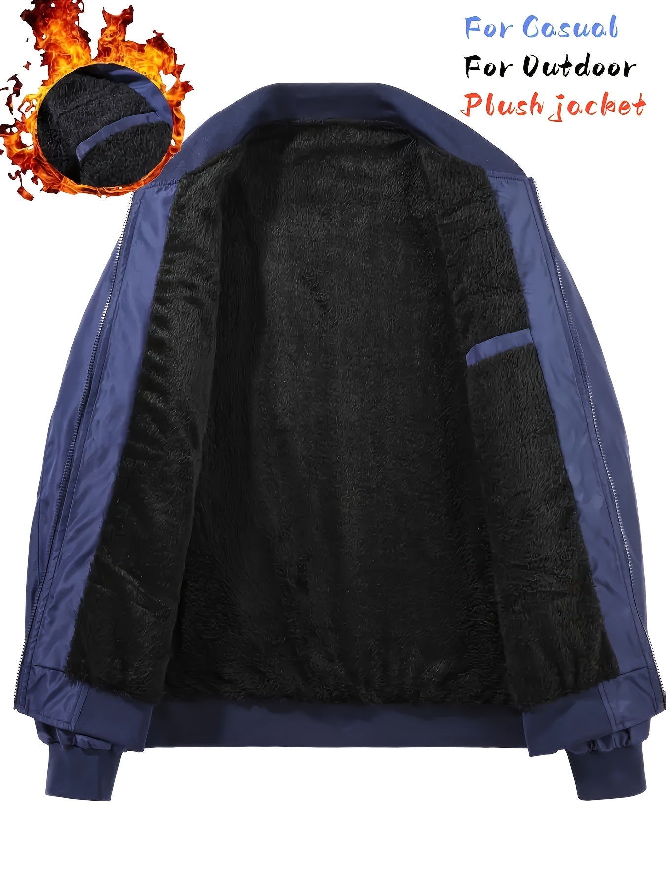 Men's Thermal Bomber Jacket - Heavyweight Winter Coat with Zippered Pocket, Casual Black Jacket, Polyester Outerwear for Men, Ideal for Aviation & Everyday Use, Casual Jacket For Men, Lightweight Jacket For Men, Winter Clothe