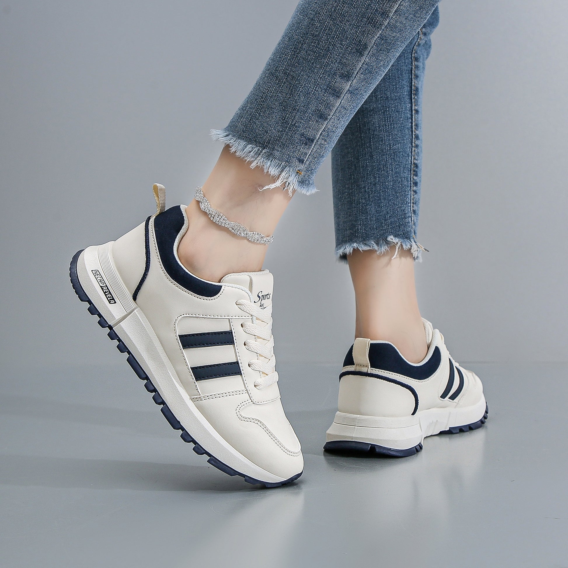 1 Pair Women'S Casual Lace-Up Sneakers - Solid Color Lightweight Low Top Shoes with Plain Toe, All-Season Comfort, Man-Made Upper & Insole, Fabric Inner, Rubber Sole - Korean Style Fashion Trainers - ayq