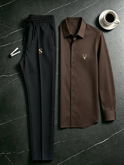 Men's Casual Long Sleeve Shirt & Drawstring Pants Set