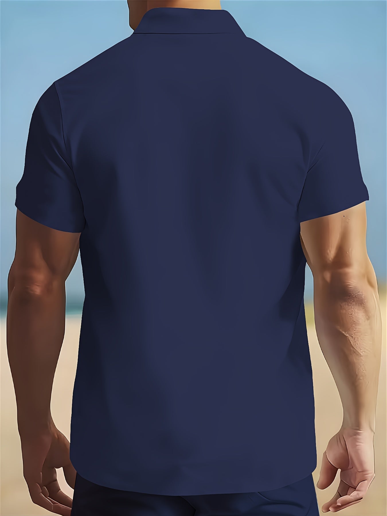 Men's Summer Short-Sleeve Shirt and Shorts Set - Casual Polyester