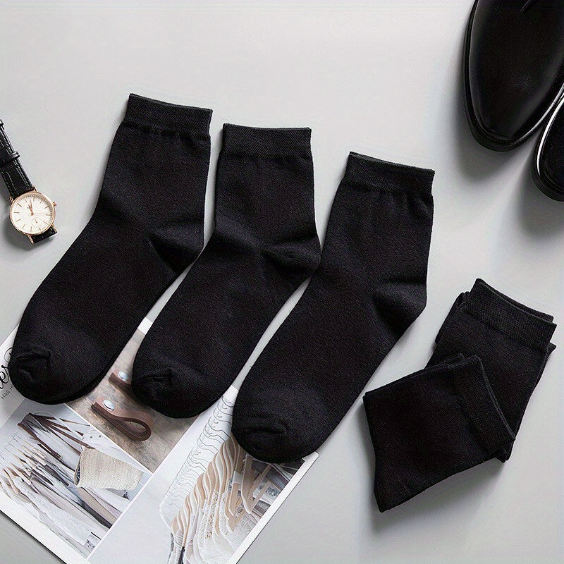 5pairs of Soft, Breathable Men's Black Casual Socks - Perfect for Spring & Summer!