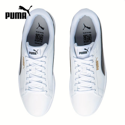 PUMA Ունիսեքս ցածր, առօրյա սպորտային կոշիկներ՝ սպիտակ և սև կոնտրաստային դիզայնով, շնչող PU վերին մաս և ռետինե ներբան, կապիչներով հարմարավետ կոշիկներ տղամարդկանց և կանանց համար, նրբագեղ սպորտային դիզայն, ներքին աստառ՝ կտորից, ամուր ռետինե ներբան։