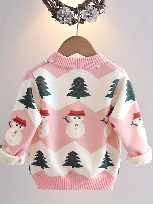 Girls' Winter Jacket with - Warm Long Sleeve Soft Sweater Coat, Round Neck & Placket, Hand Washable Cozy Outerwear for Christmas, New Year, & Play ( to) - Non-Bulky