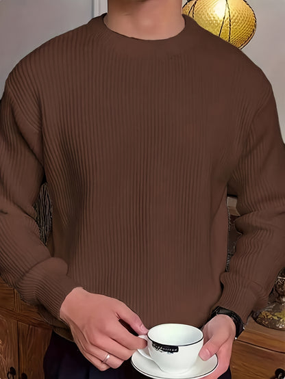 Տղամարդկանց պարզ, նորաձև միագույն երկար թևքով սվիտեր՝ հարմար աշնանային և ձմեռային սեզոնի համար, բազմակողմանի տրիկոտաժե վերնաշապիկ