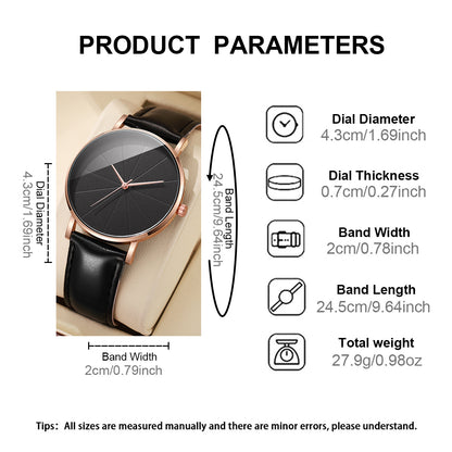 Men'S Luxury Quartz Wristwatch and Jewelry Set | Black Analog Watch with Dual Display, Includes Matching Bracelet, Necklace, and Ring - Ideal for Birthdays, Christmas, Ramadan