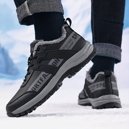 Men's Minimalist Style Winter Thickened Plush Lined Casual Sneakers, Lightweight and Comfortable with Wear- Soles
