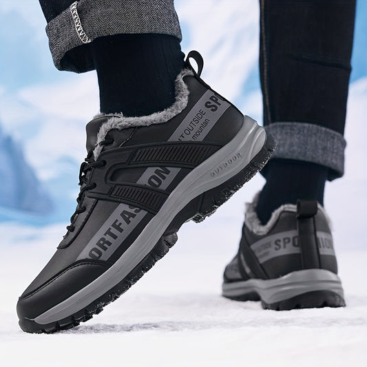 Men's Minimalist Style Winter Thickened Plush Lined Casual Sneakers, Lightweight and Comfortable with Wear- Soles