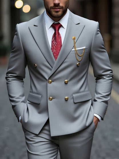 Men's Slim Fit 2-Piece Polyester Suit with Notched Lapel