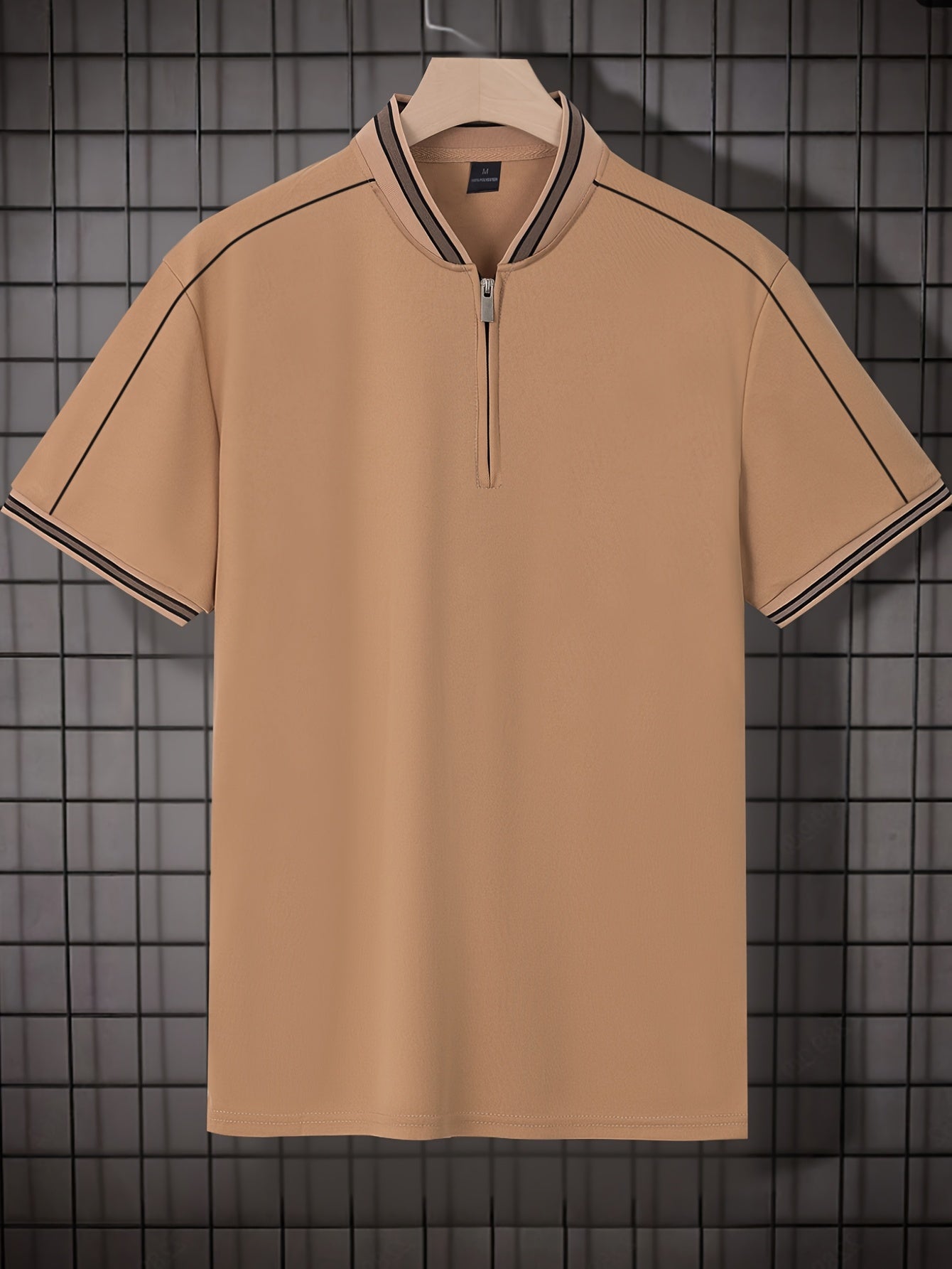 [T-Shirt] Men's Summer Casual Short Sleeve T-Shirt - Breathable Mesh Crew Neck Henley Style Zip Placket, Breathable Fabric, Dry Cleanable Regular Fit Outdoor & Casual Attire, Loose Style, Zip Front Design, Easy Care, Zip Shir - ayq