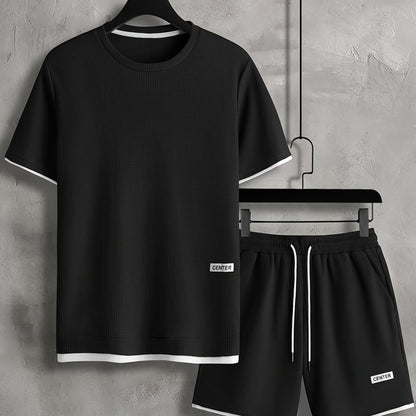 2Pcs Trendy Outfits For Men, Casual Crew Neck Short Sleeve T-shirt And Shorts Set For Summer, Men's Clothing Vacation Workout