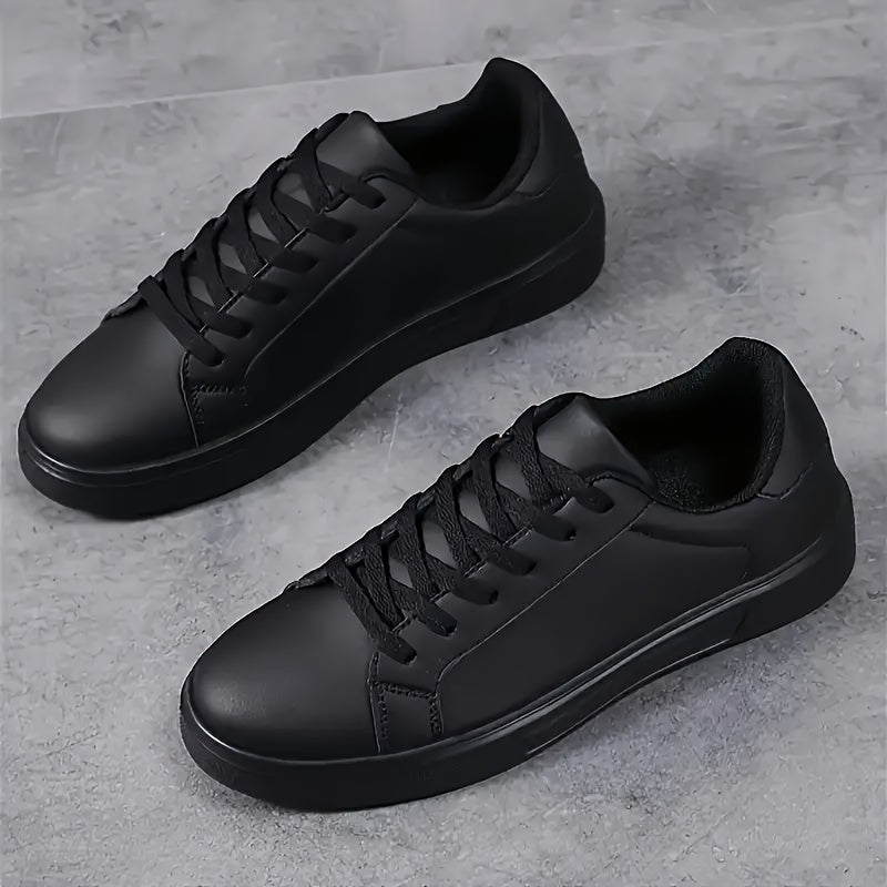 [1 Pair Men'S Black Faux Sneakers] 1 Pair Men'S Classic Black Faux Low-Top Sneakers, Round Toe, Casual Sports Style, All-Season Slip-Resistant Durable Shoes with EVA Sole, Breathable Fabric Lining, Lace-Up Closure