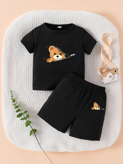 Newborn Baby Boy Casual Animal Print T-Shirt & Shorts Set