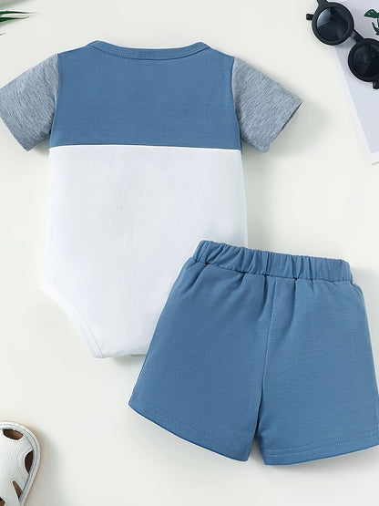Baby Boy Summer Romper Set Casual Patchwork 2pcs Outfit