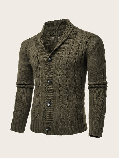 Men's Casual Knit Cardigan | Olive Green Acrylic Sweater | V-Neck with Button Closure | Textured Cable Knit Design | Machine Washable | Ideal for Autumn/Winter, Knit Sweater