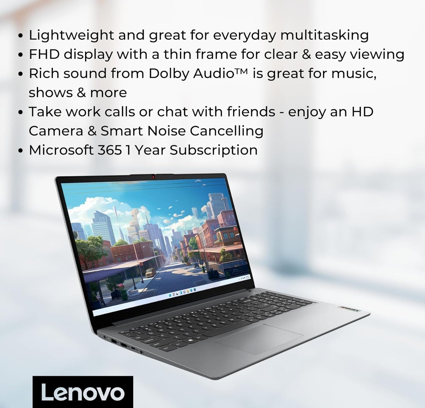 Lenovo Ideapad 1 Student Laptop, 15.6" FHD Display, Intel Dual Core Processor, 12GB RAM, 512GB SSD + 128GB Emmc, 1 Year Office 365, Wi-Fi 6, Webcam, Bluetooth, SD Card Reader, Windows 11 Home, Grey