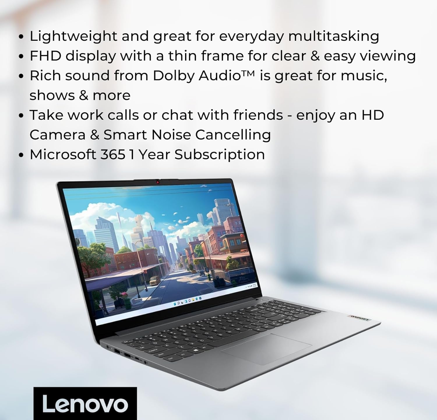Lenovo Ideapad 1 Student Laptop, 15.6" FHD Display, Intel Dual Core Processor, 12GB RAM, 512GB SSD + 128GB Emmc, 1 Year Office 365, Wi-Fi 6, Webcam, Bluetooth, SD Card Reader, Windows 11 Home, Grey