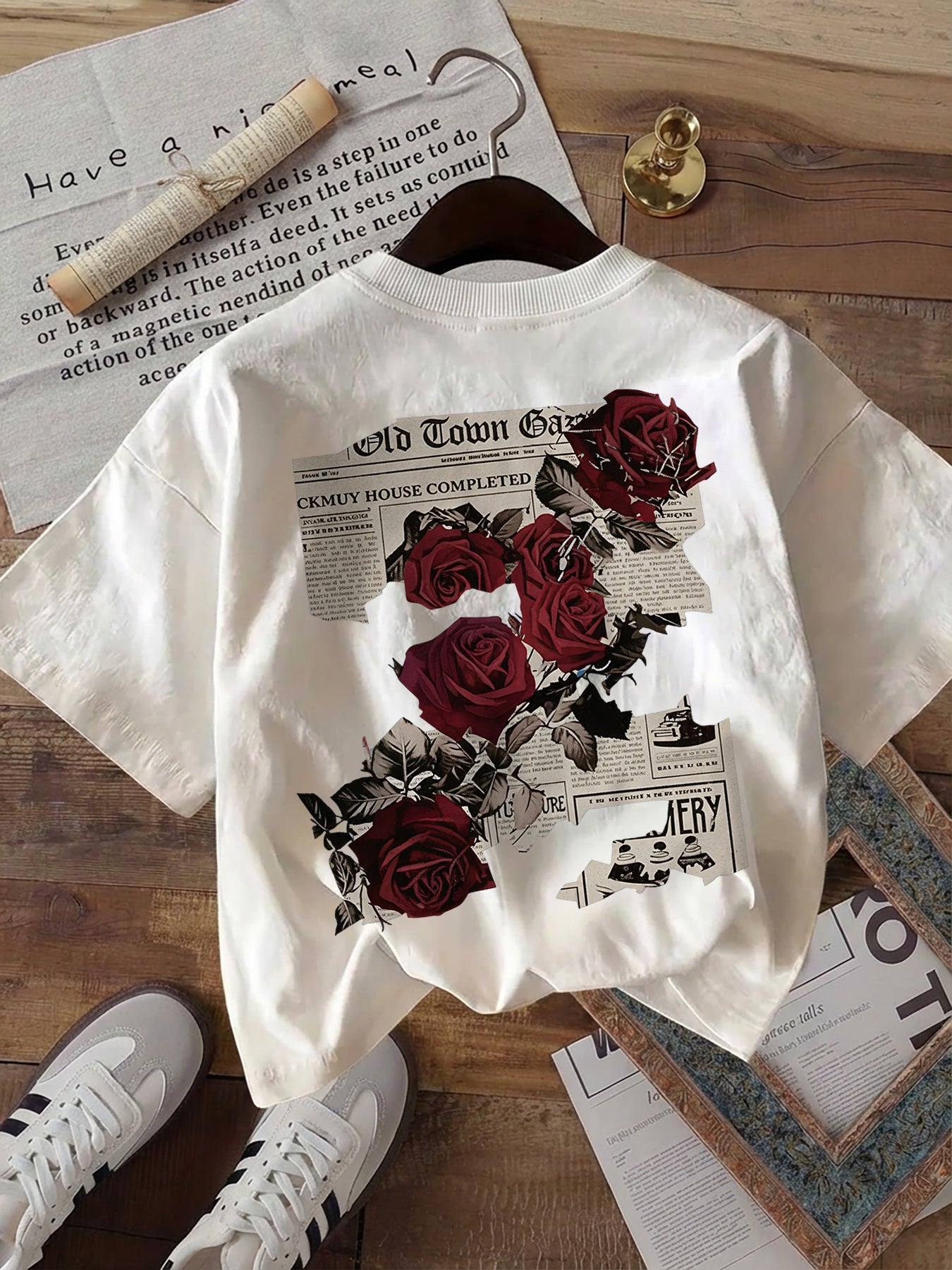 Women's Vintage Double-Sided Print Cotton T-Shirt, Casual Summer Top