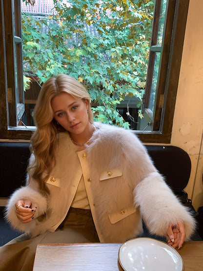 Women'S Elegant Faux Fur Coat - Chic Long Sleeve, Button-Up Front, Loose Fit, Solid Color, Perfect for Fall/Winter Casual Outings, Stylish Outerwear | Chic Long Sleeve | Sleek Design, Fur Coat For Women Winter, Fur Coat Women