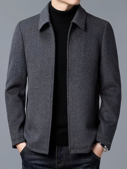 Men's Autumn and Winter Fleece Jacket with Zipper and Turn-up Collar